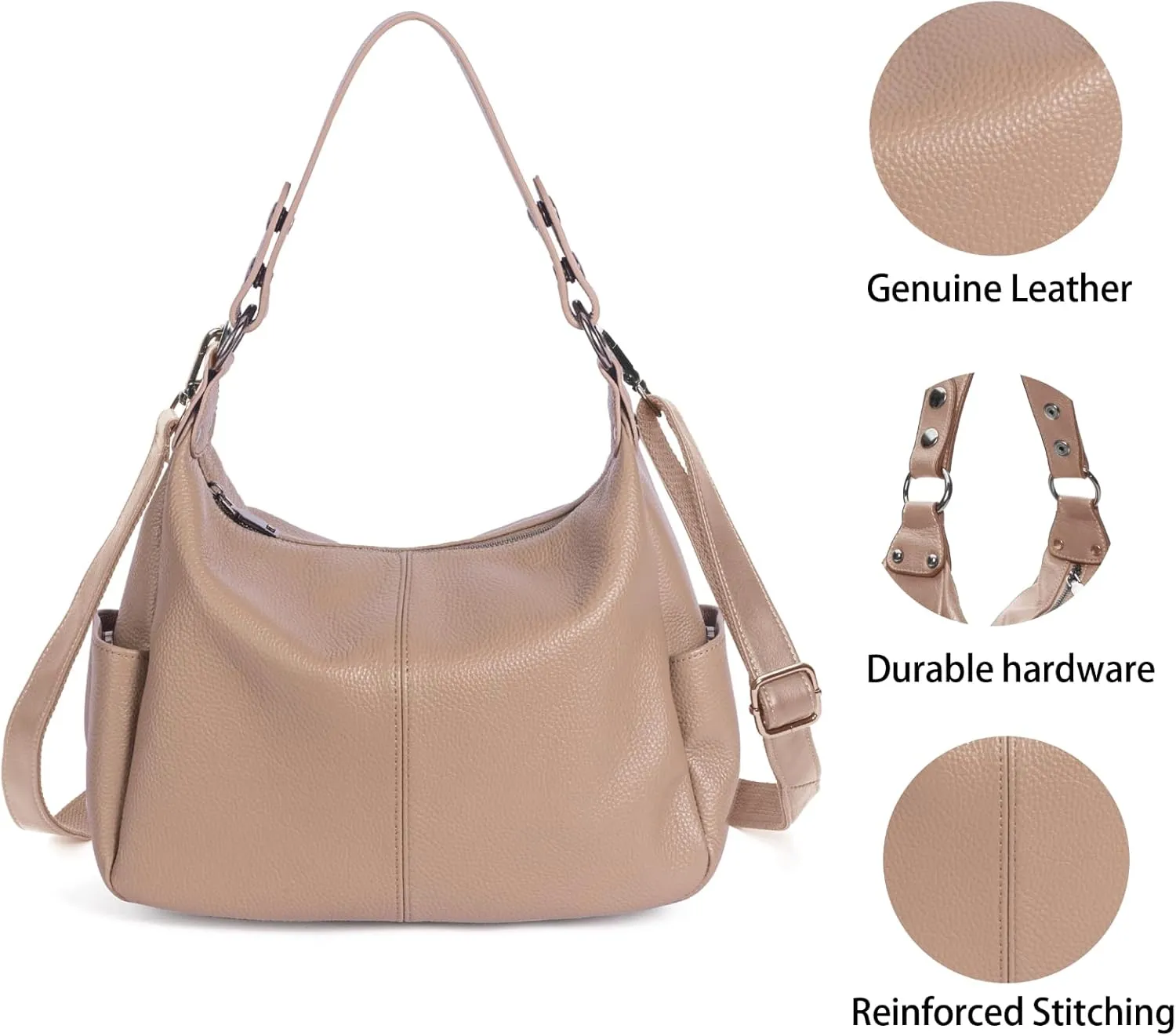 Genuine Leather Purses for Women Hobo Crossbody Bags Casual Work Shoulder Bag with Adjustable Strap