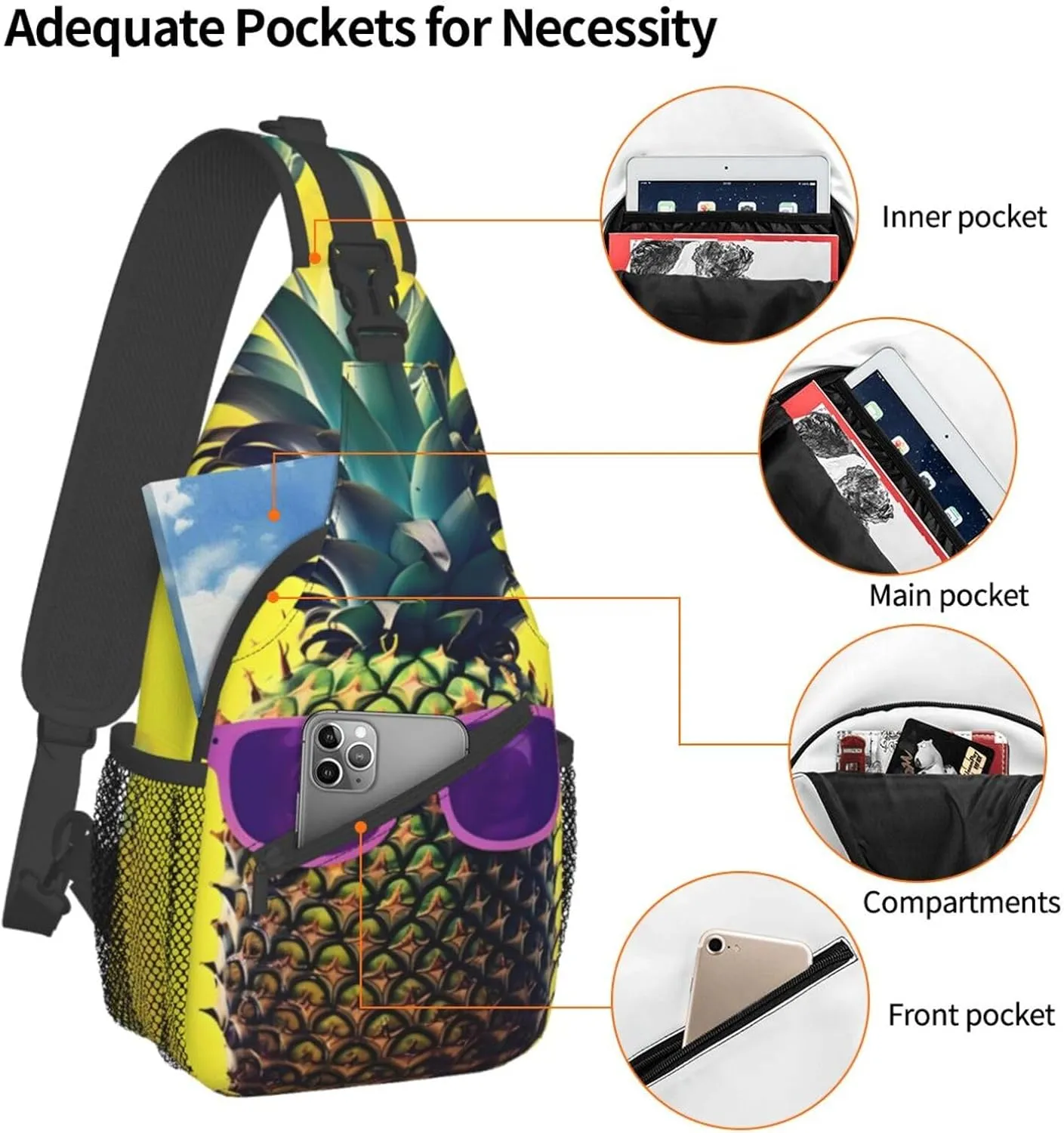 GeRRiT Psych Pineapple Quote Print Small Backpack Sling Bag For Women Men, Chest Bag Daypack Crossbody For Travel Sport