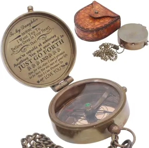 Gift to Daughter Pocket Brass Compass, Handmade Compass for Camping, Travelling, Hiking, Gifting Compass for Wedding, Birthday, Graduation Day Gifts with Leather Storage case by DOLLOND LONDON1920