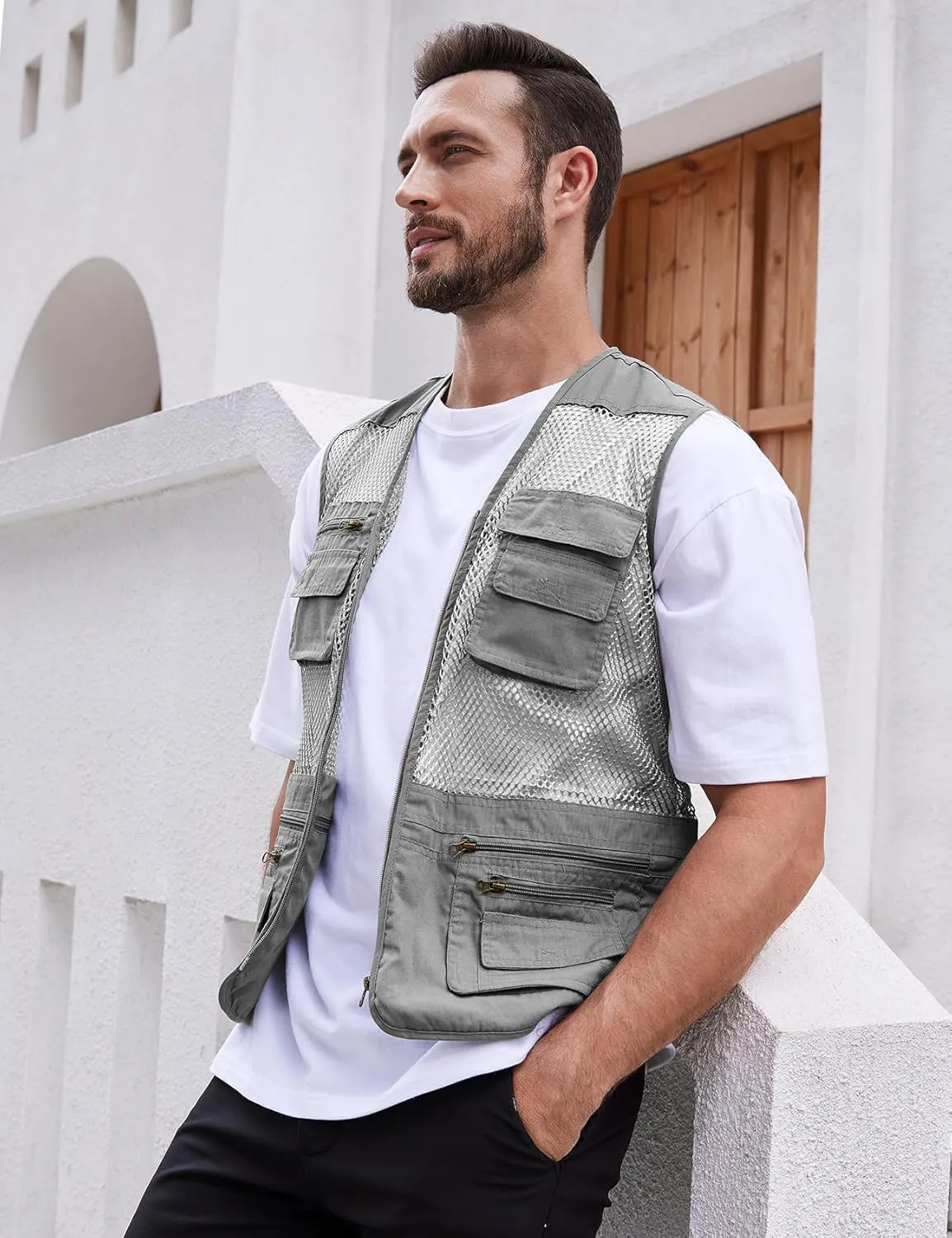 Gihuo Men's Utility Vest Fishing Safari Vest Summer Travel Vest with Pockets