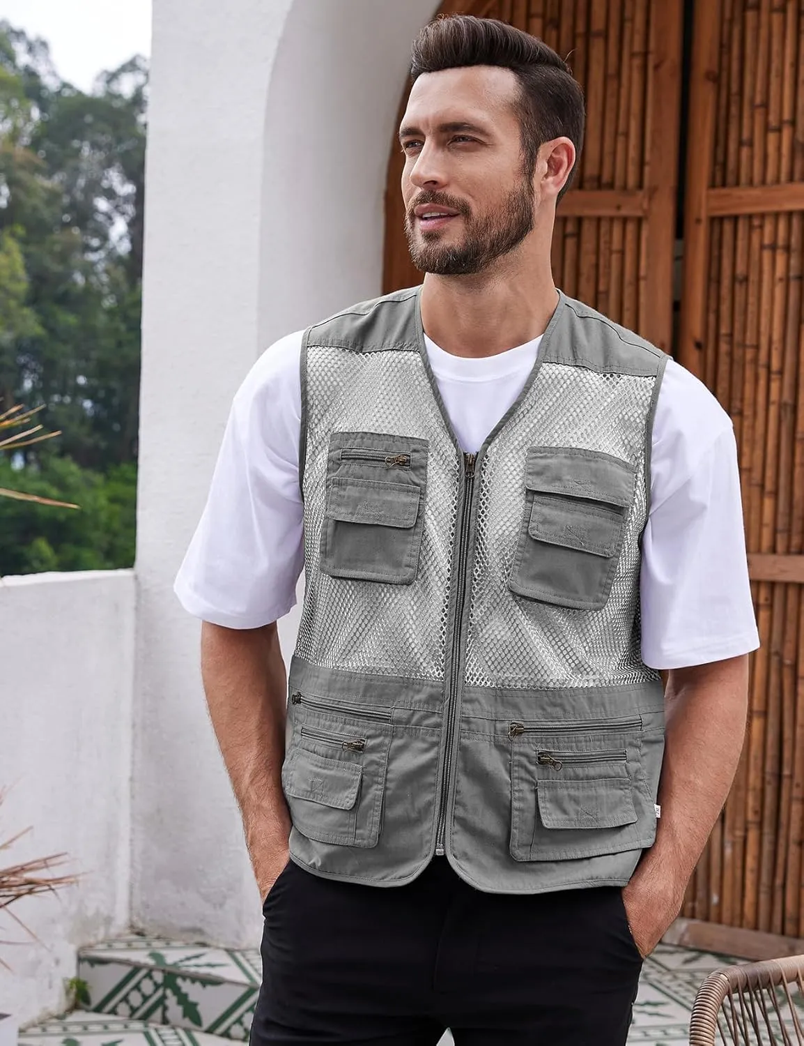 Gihuo Men's Utility Vest Fishing Safari Vest Summer Travel Vest with Pockets