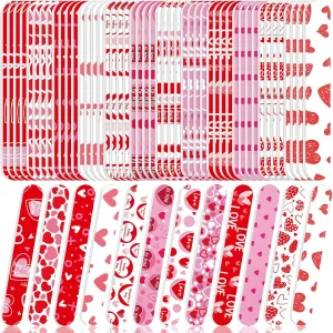 Gisafai 48 Pcs Valentine's Day Gift Hearts Emery Board Valentine's Day Double Sided Nail File Manicure Tools for Party Supplies 12 Styles
