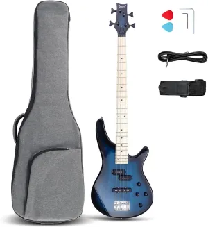 GLARRY Bass Guitar Full Size 4 String Exquisite Stylish Bass with Guitar Bag Power Line and Wrench Tool (Dark Blue, IB-Style)