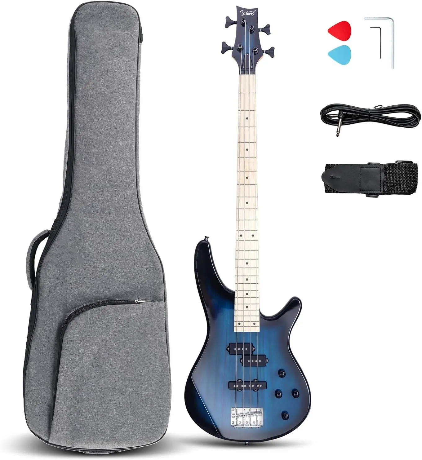 GLARRY Bass Guitar Full Size 4 String Exquisite Stylish Bass with Guitar Bag Power Line and Wrench Tool (Dark Blue, IB-Style)