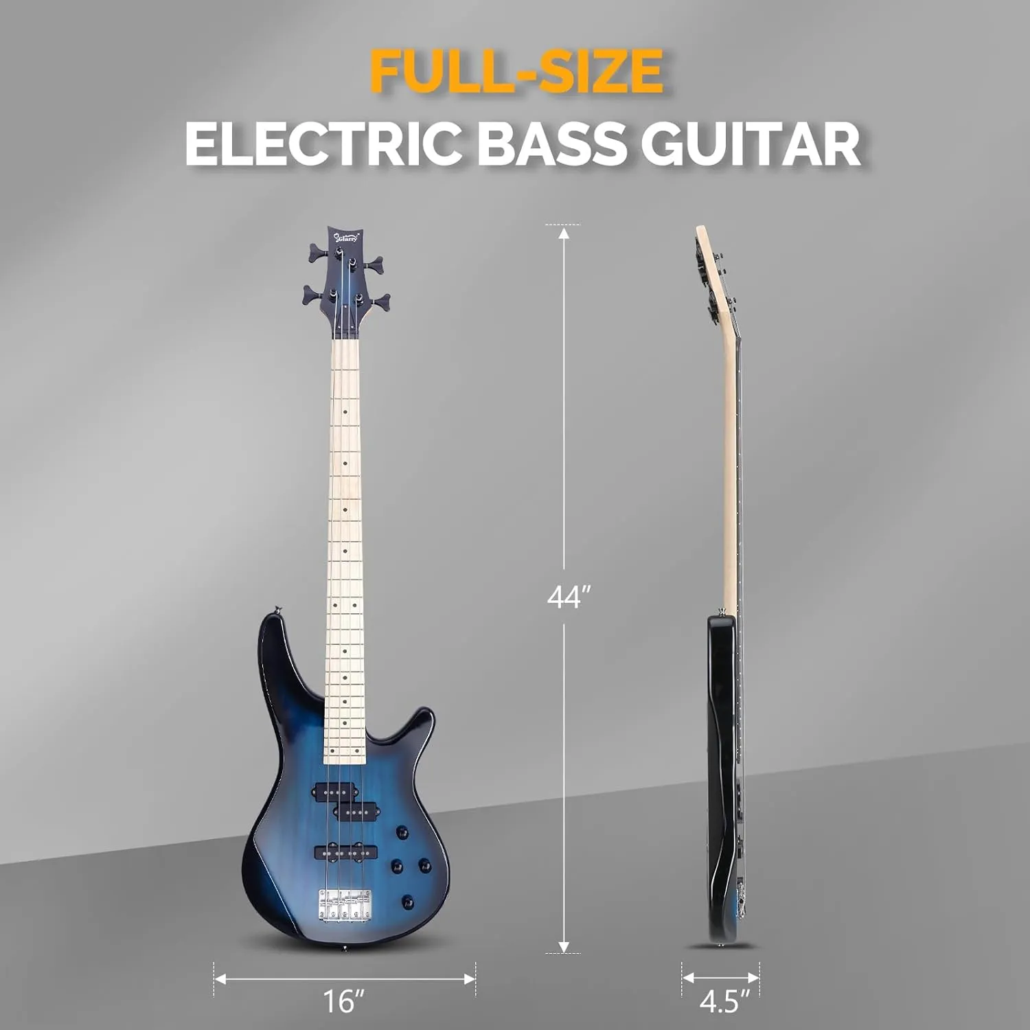 GLARRY Bass Guitar Full Size 4 String Exquisite Stylish Bass with Guitar Bag Power Line and Wrench Tool (Dark Blue, IB-Style)