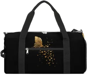 Gold Butterfly Duffle Bag Waterproof Gym Tote Bags Travel Overnight Bags with Shoes Compartment