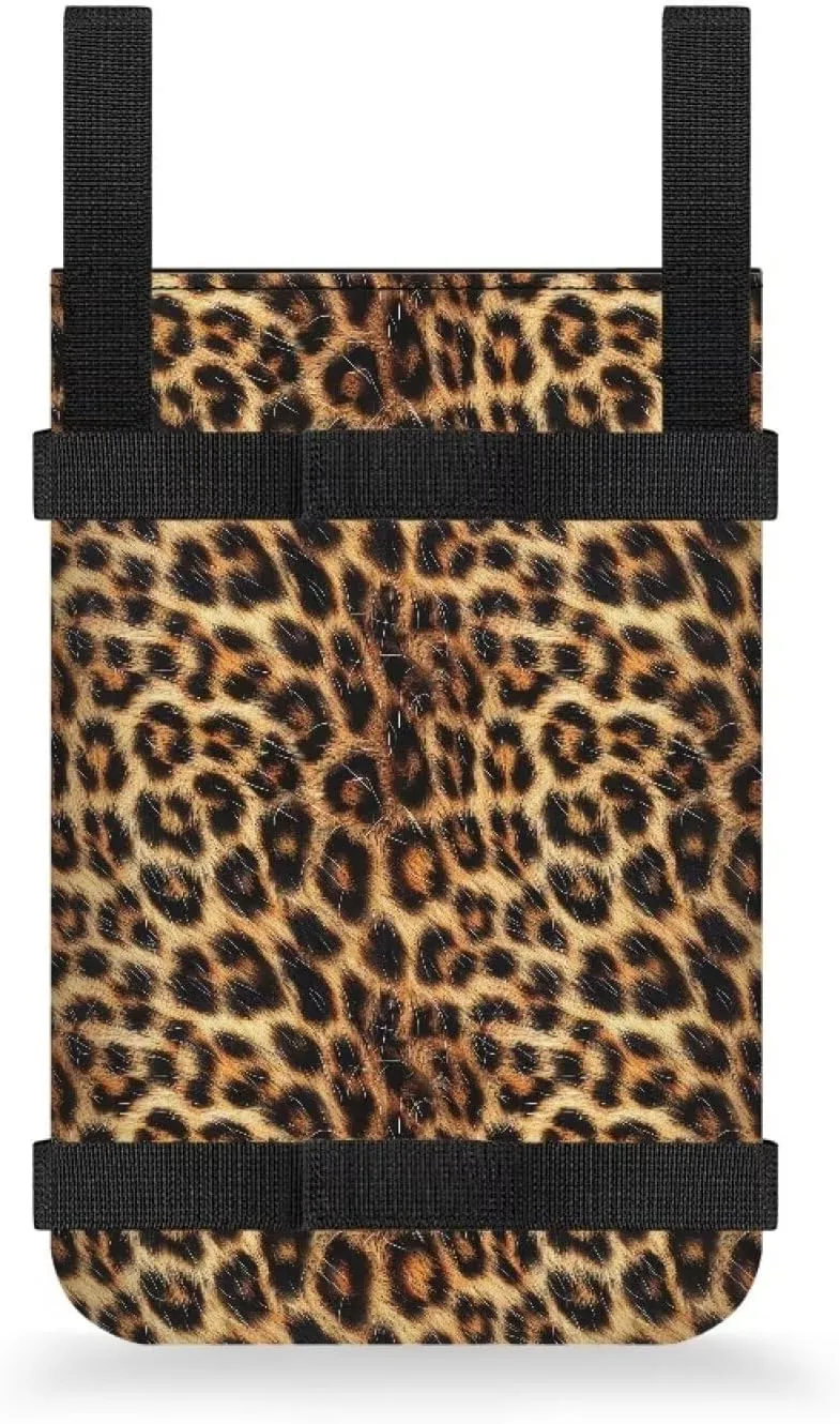 Gomyblomy Leopard Print Crutch Accessories Bag Adjustable Crutch Carrying Pouch with Drink Holder and Pockets for Seniors Adults Lightweight Walker Storage Bag