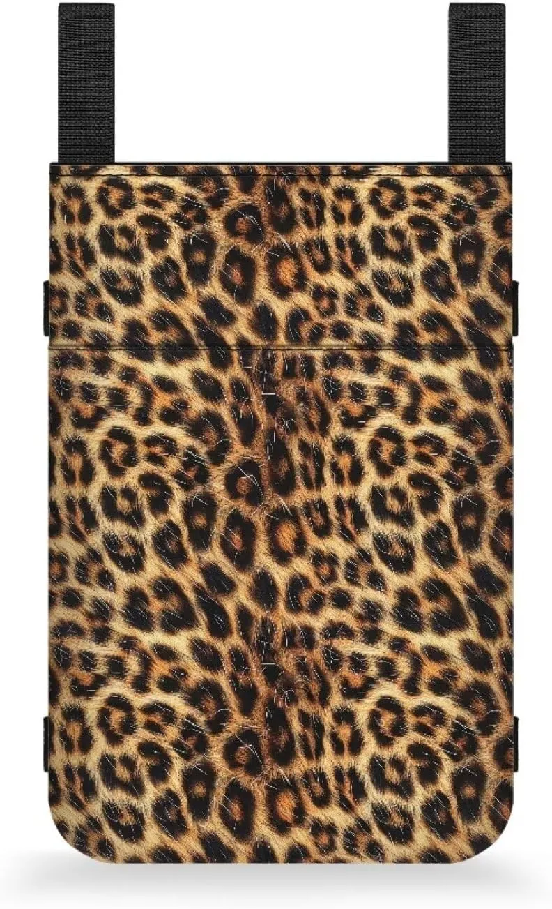 Gomyblomy Leopard Print Crutch Accessories Bag Adjustable Crutch Carrying Pouch with Drink Holder and Pockets for Seniors Adults Lightweight Walker Storage Bag