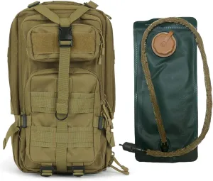 Gorilla Paks™ Small 30L Military Tactical MOLLE Hydration Backpack Rucksack in Tan - 2.5L Water Bladder Included - Daypack (Tan)