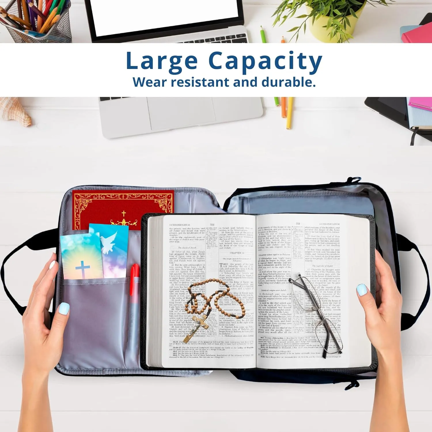 Go.Ve.U Large Bible Cover Shoulder Strap Bible Carrying Case for Women and Men Zippered Pocket Water-Resistant Bible Bag