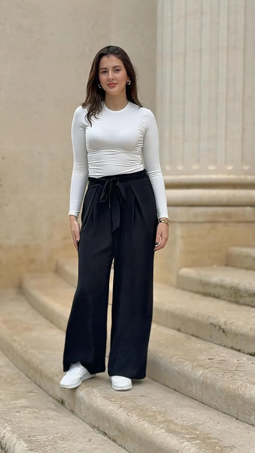 GRACE KARIN Women's Wide Leg Pants 2025 High Waist Adjustable Pleated Trousers Business Casual Pants