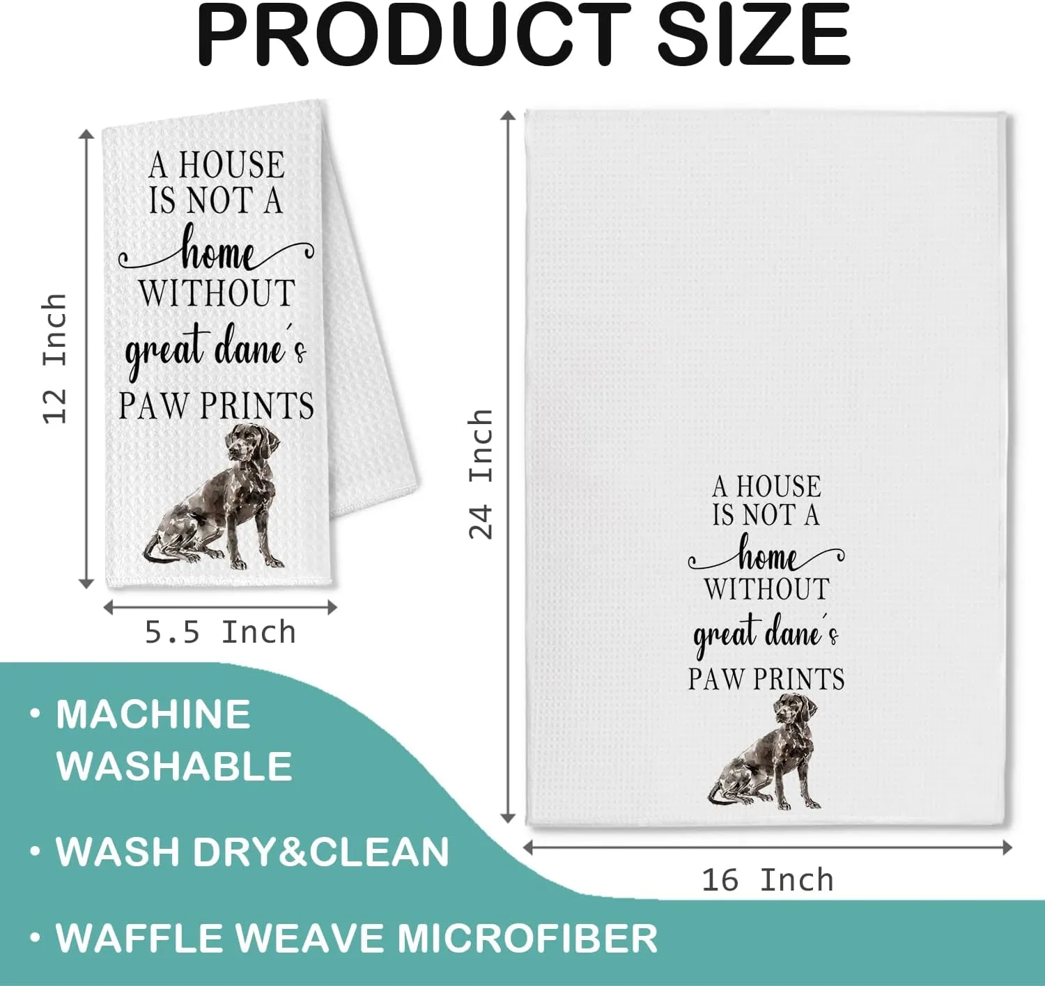 Great Dane Gifts Kitchen & Bath Towels Set - 2 x 16x24 Inch Dog Decorative Hand & Tea Towels