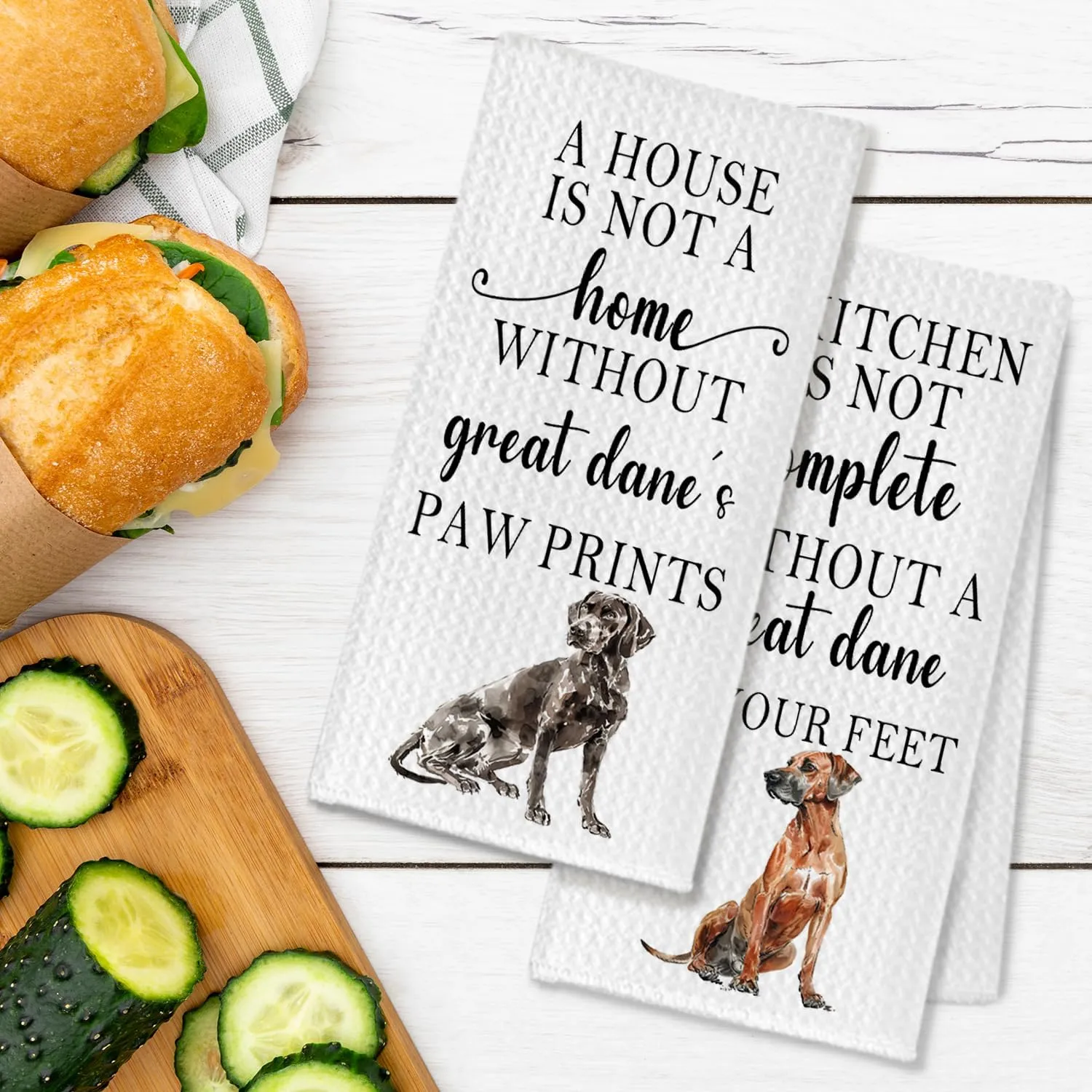 Great Dane Gifts Kitchen & Bath Towels Set - 2 x 16x24 Inch Dog Decorative Hand & Tea Towels