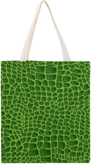 Green Crocodile Lizard Skin Printed Canvas Tote Bag Multi-Purpose Reusable Grocery Bags for Shopping Gym