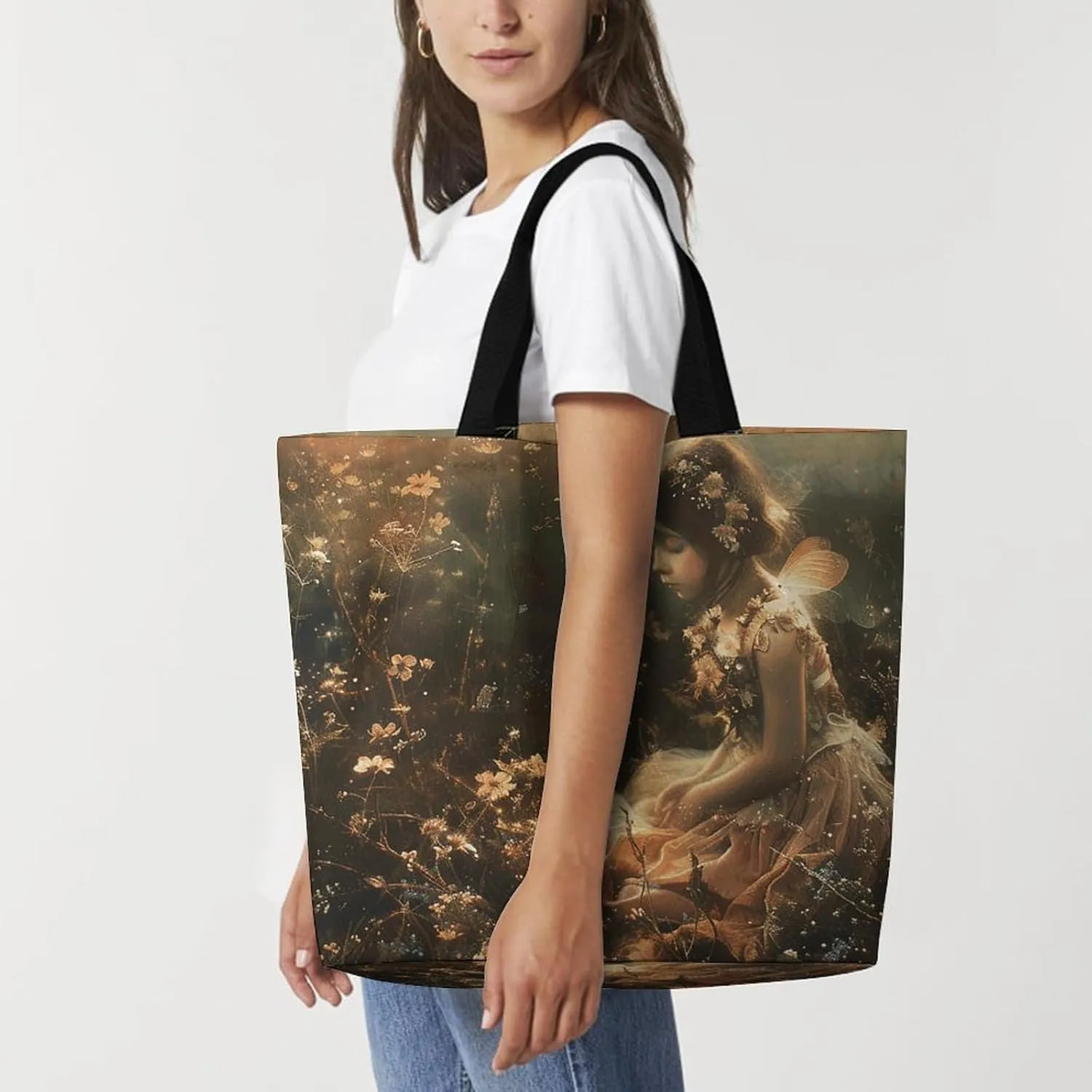 Grocery Bag Reusable Tote Bag Foldable On Flowering Tree Shopping Bag Handbag Washable Shoulder Bag for Travel