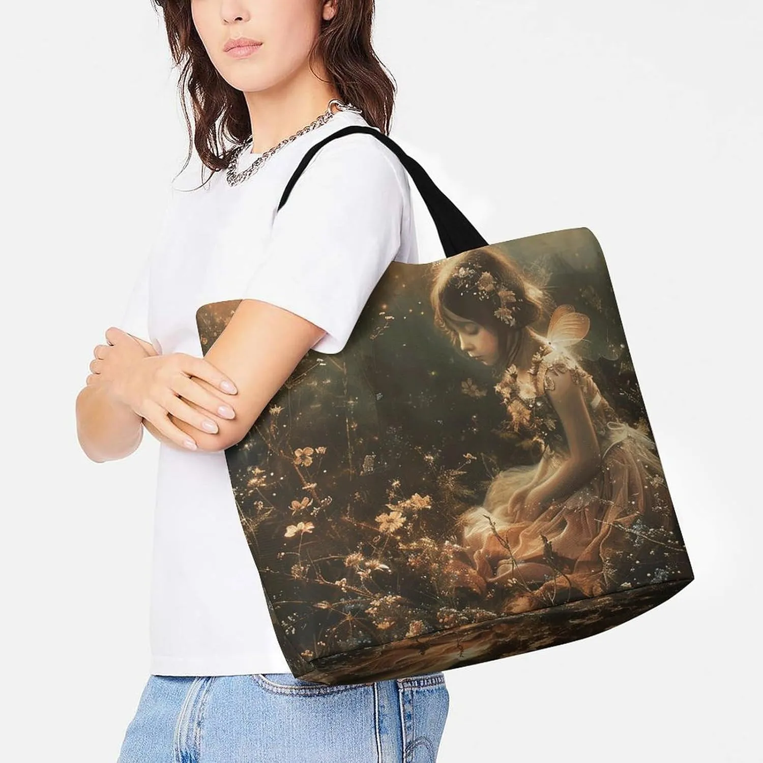 Grocery Bag Reusable Tote Bag Foldable On Flowering Tree Shopping Bag Handbag Washable Shoulder Bag for Travel
