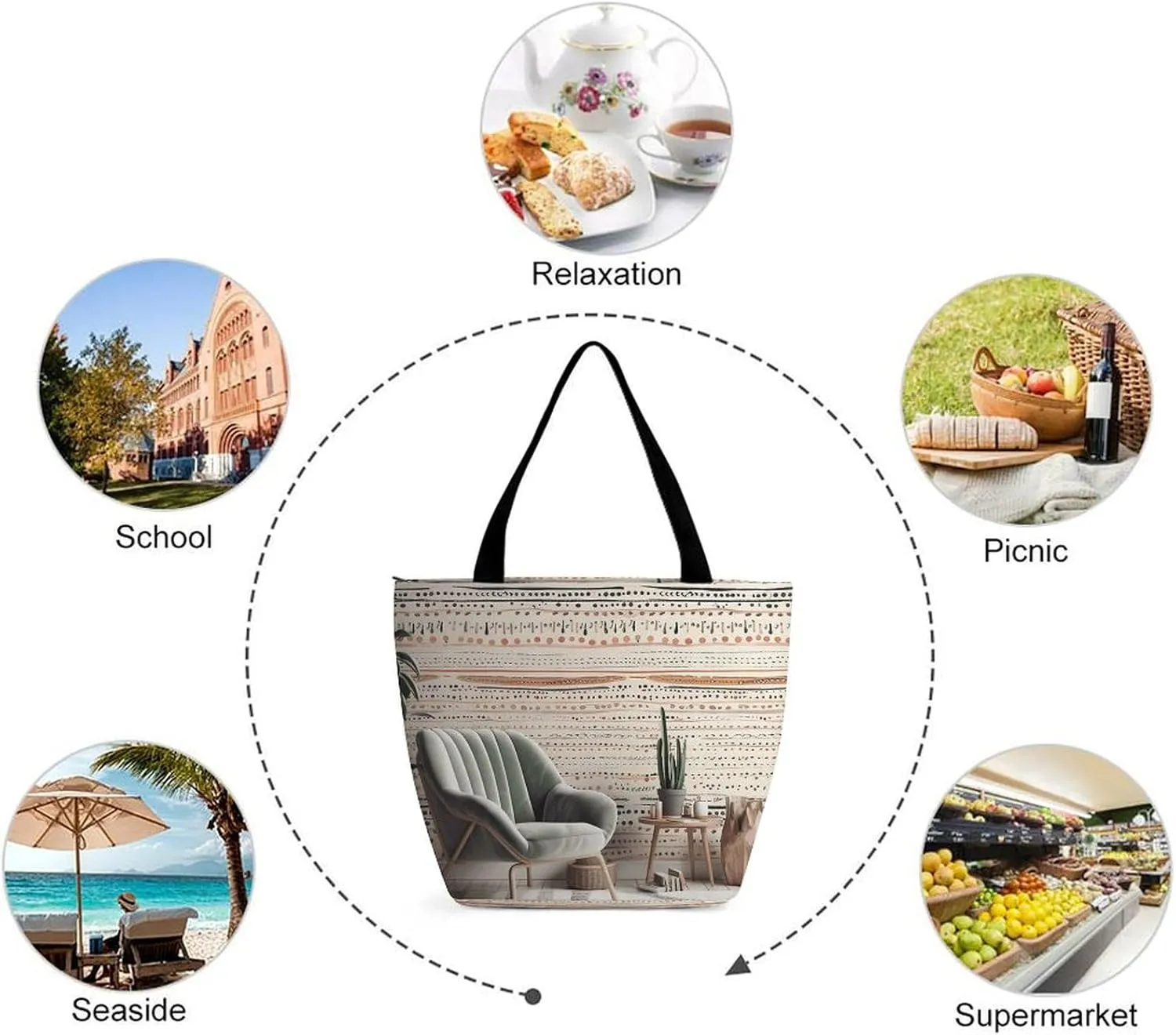 Grocery Bag Reusable Tote Bag Foldable Peach Flowers Shopping Bag Handbag Washable Shoulder Bag for Travel