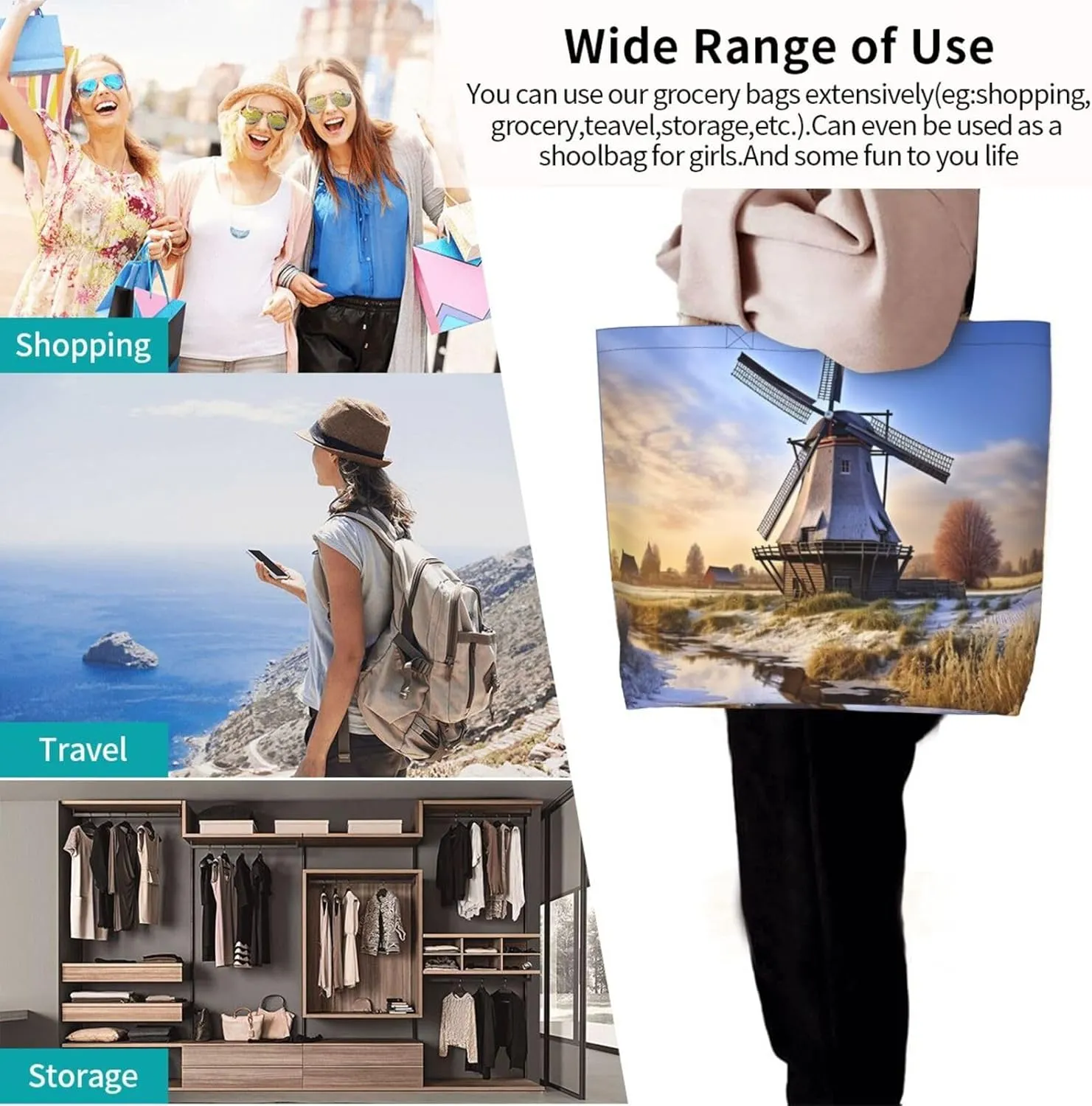 Grocery Bag Reusable Tote Bag Foldable Running Zebra Shopping Bag Handbag Washable Shoulder Bag for Travel