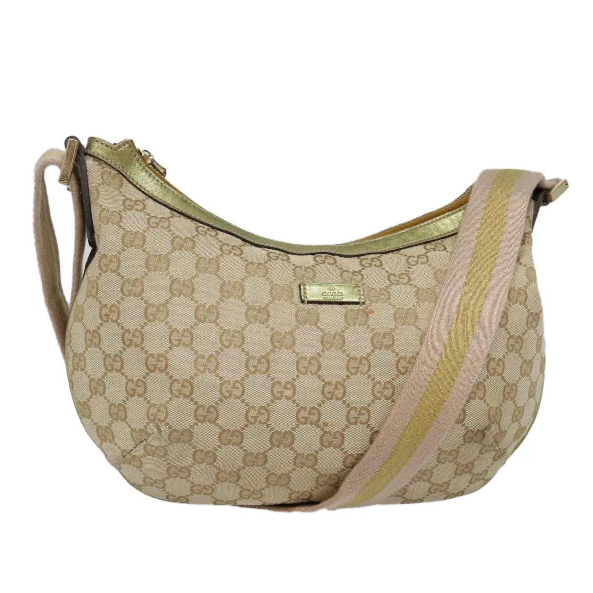 GUCCI GG Canvas Sherry Line Shoulder Bag Beige Gold pink 181092 88243