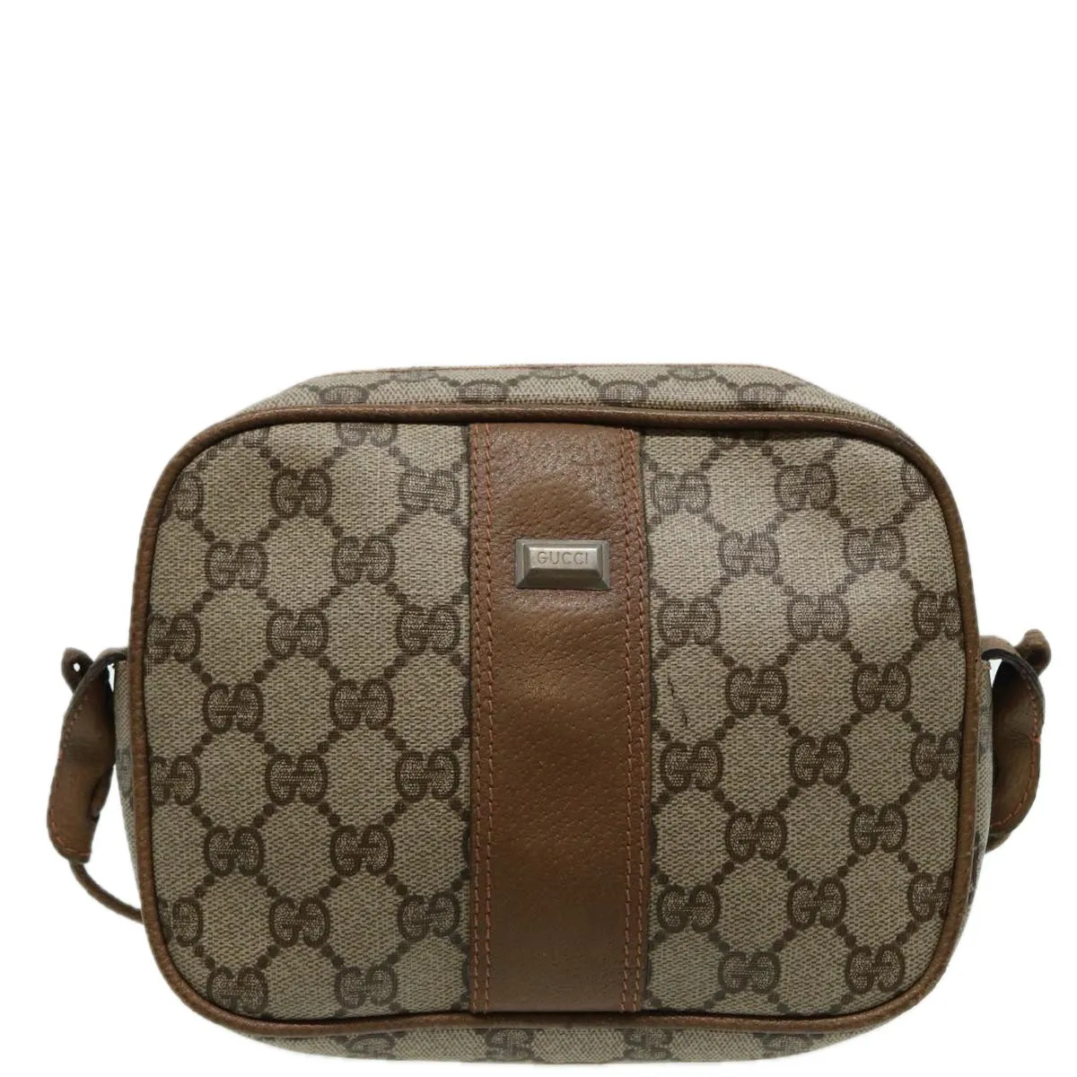 GUCCI GG Canvas Shoulder Bag PVC Leather Beige th5161