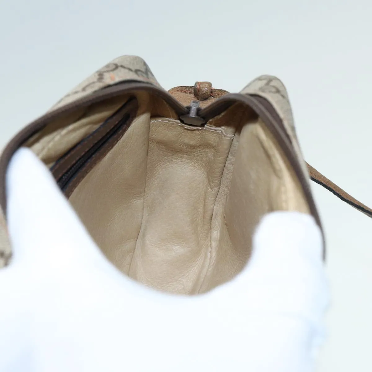 GUCCI GG Canvas Shoulder Bag PVC Leather Beige th5161
