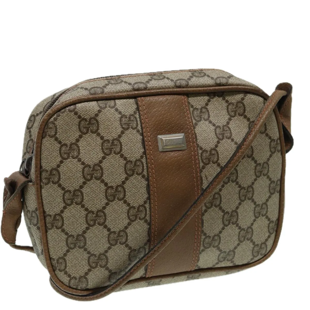 GUCCI GG Canvas Shoulder Bag PVC Leather Beige th5161