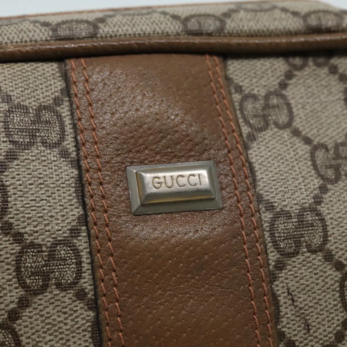 GUCCI GG Canvas Shoulder Bag PVC Leather Beige th5161