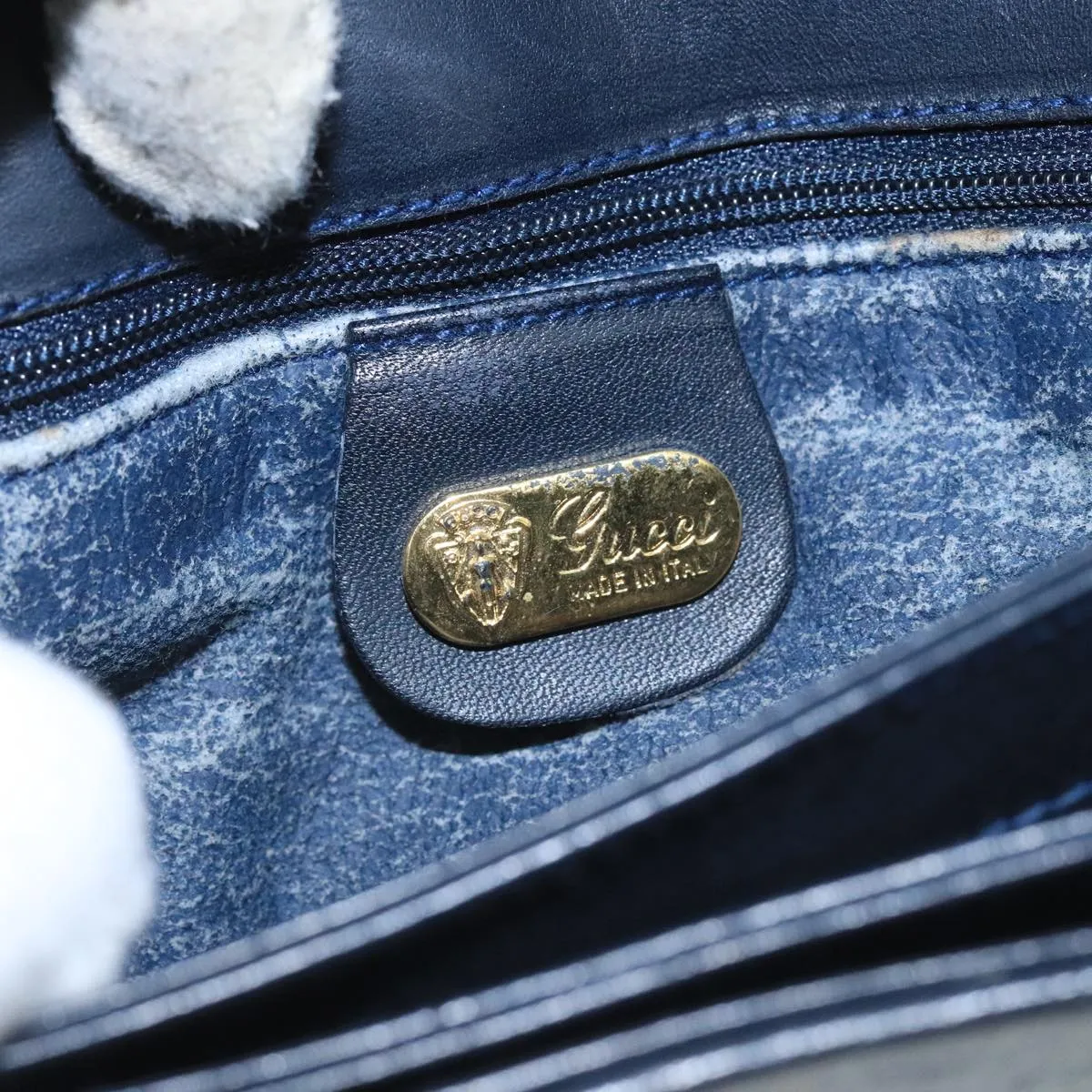 GUCCI Micro GG Supreme Shoulder Bag PVC Navy Gold 106029