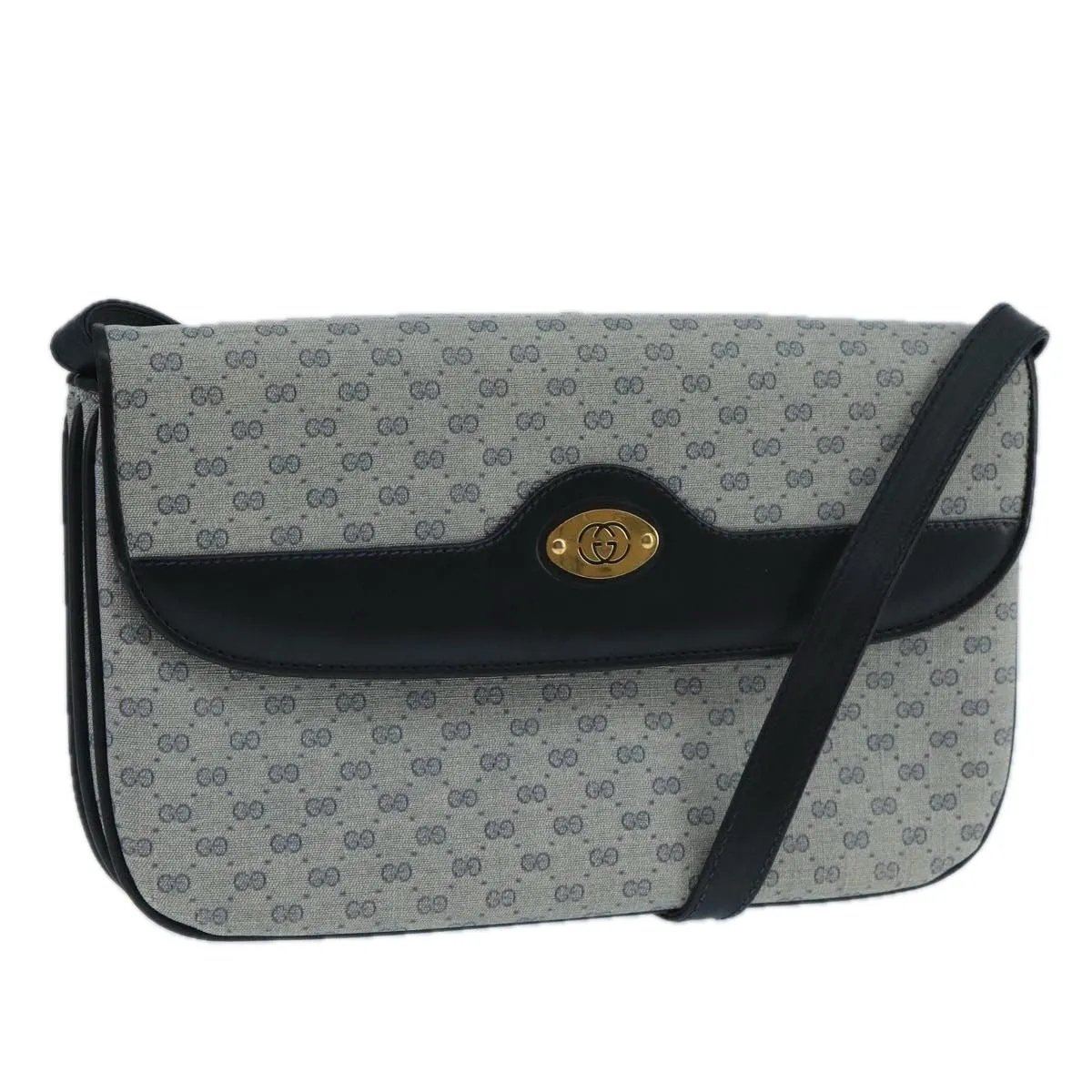 GUCCI Micro GG Supreme Shoulder Bag PVC Navy Gold 106029