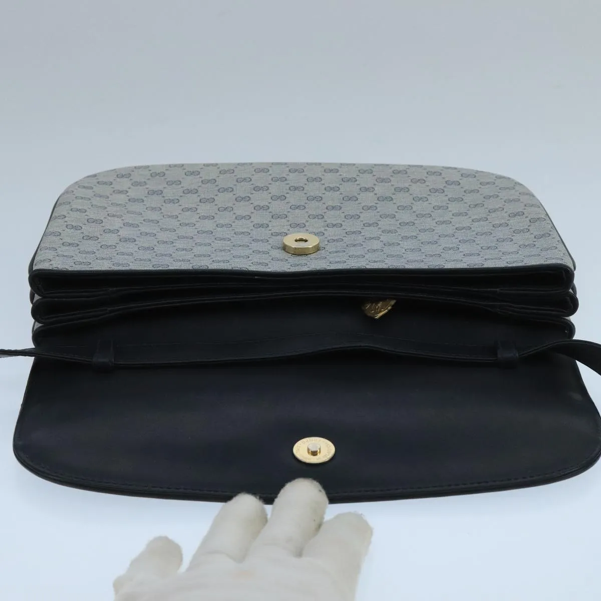 GUCCI Micro GG Supreme Shoulder Bag PVC Navy Gold 106029