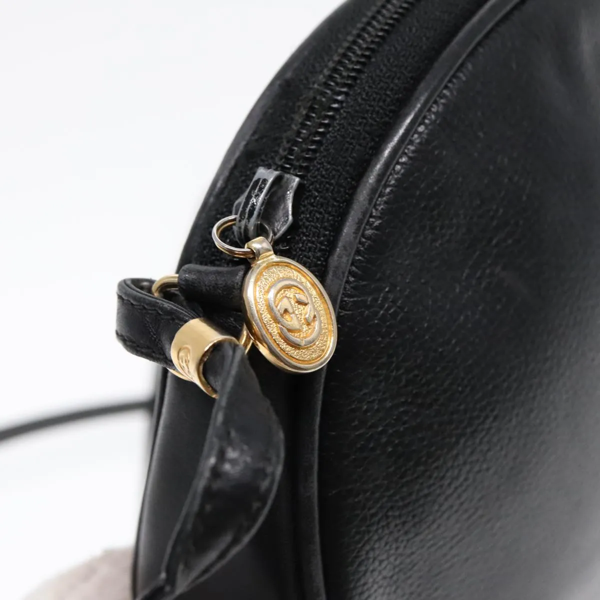 GUCCI Shoulder Bag Leather Black Gold ep5817