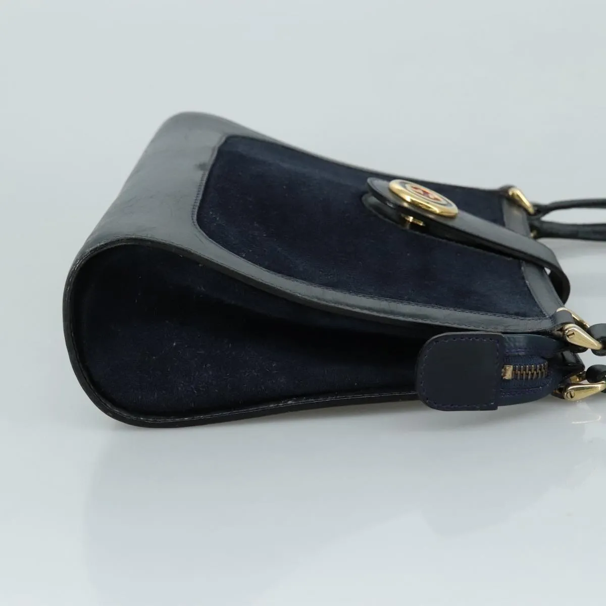 GUCCI Shoulder Bag Suede Gold Navy 106624