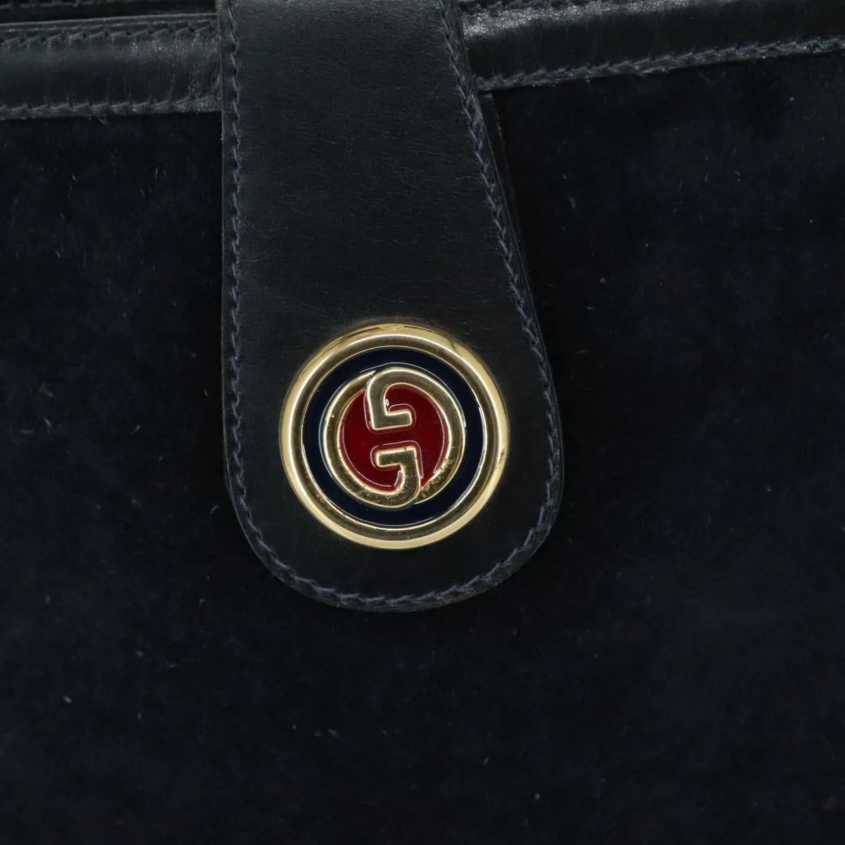 GUCCI Shoulder Bag Suede Gold Navy 106624