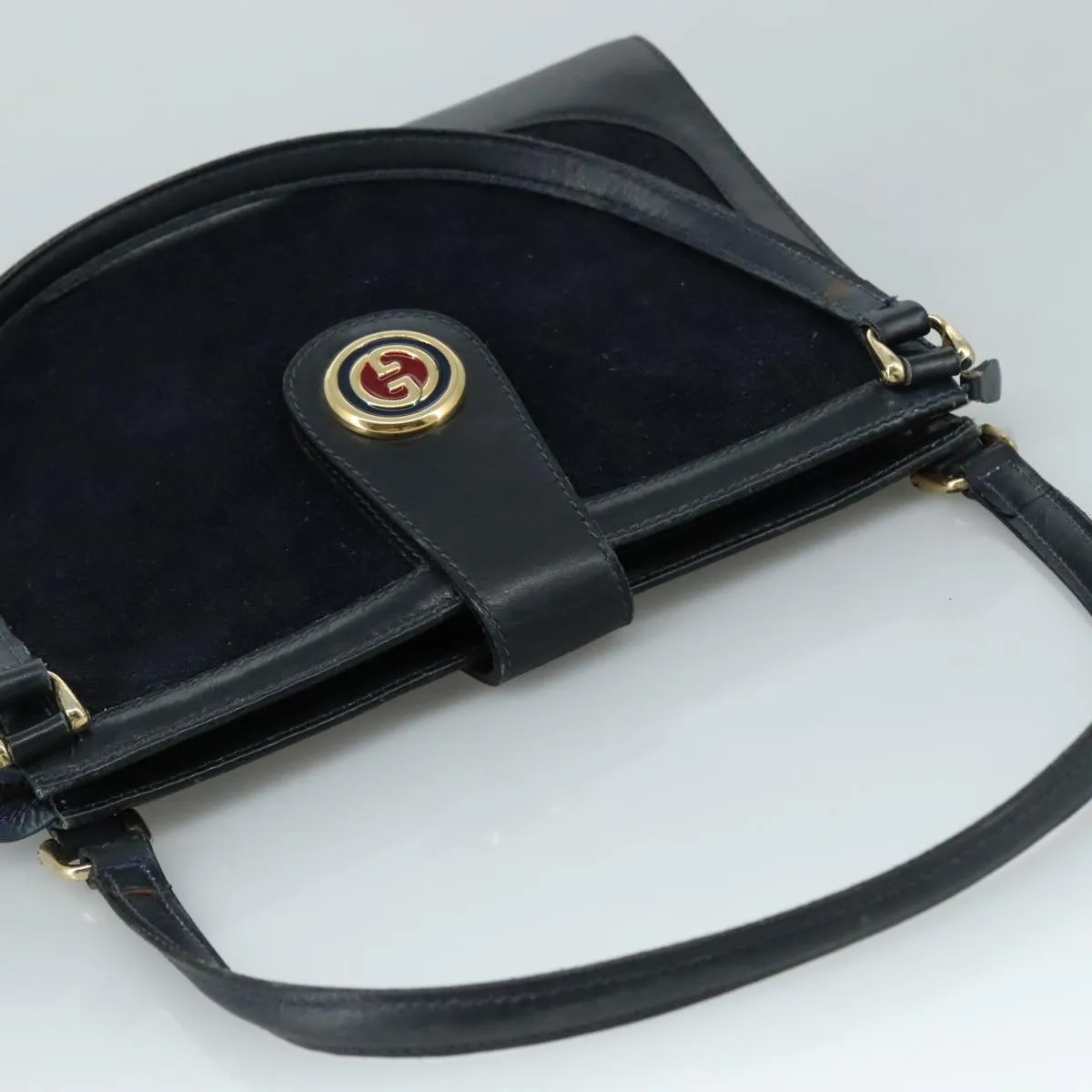 GUCCI Shoulder Bag Suede Gold Navy 106624