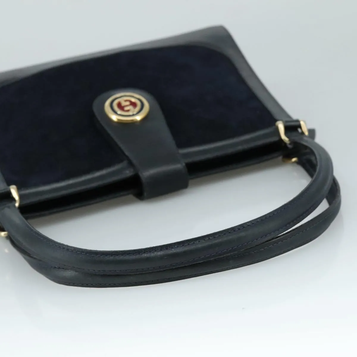GUCCI Shoulder Bag Suede Gold Navy 106624