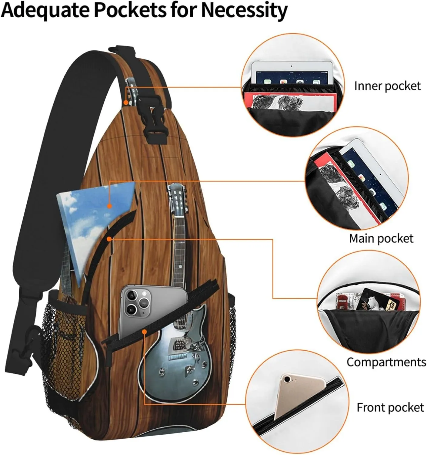 Guitars Art Print Cross Chest Bag Diagonally For Short-Distance Travel And Daily Use
