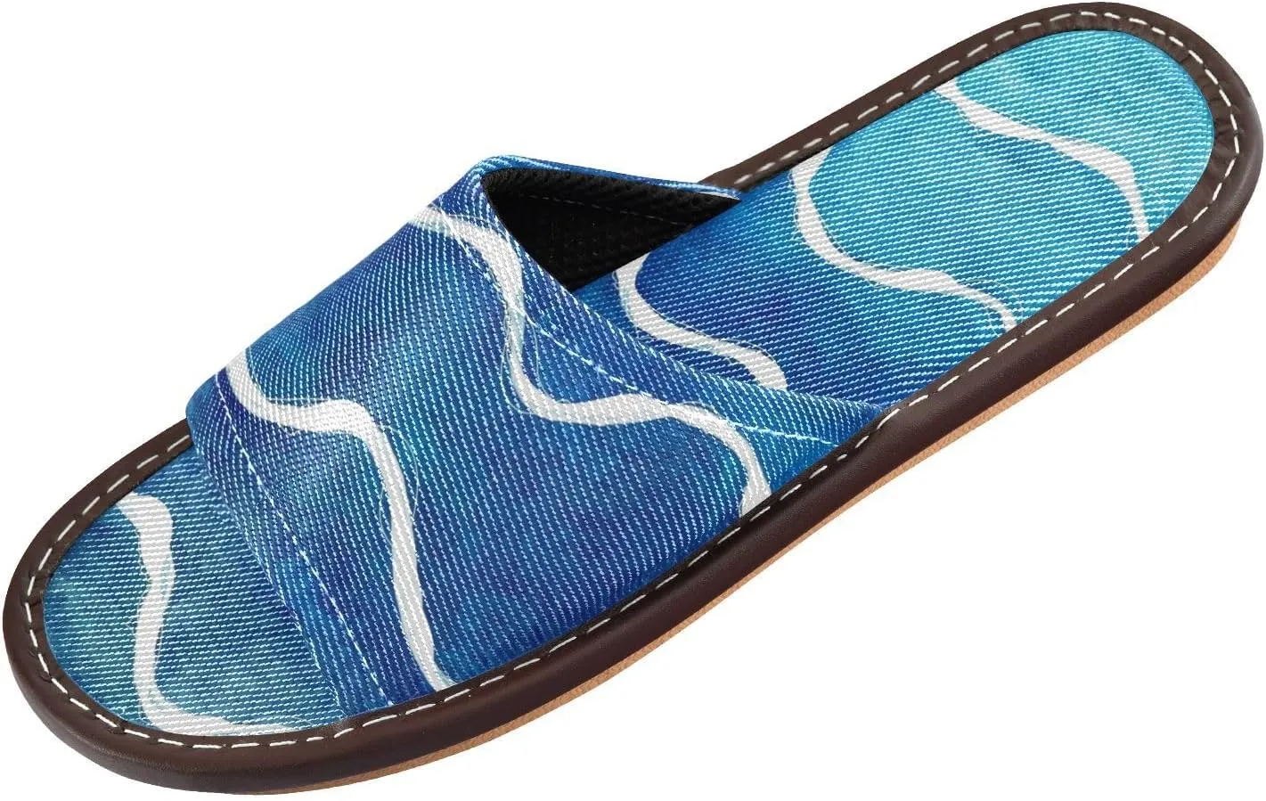 GuoChe Blue Wave Stripes Women's Slippers Indoor Outdoor Ultralight Cozy Bedroom Shoes for Travel, Pool,
