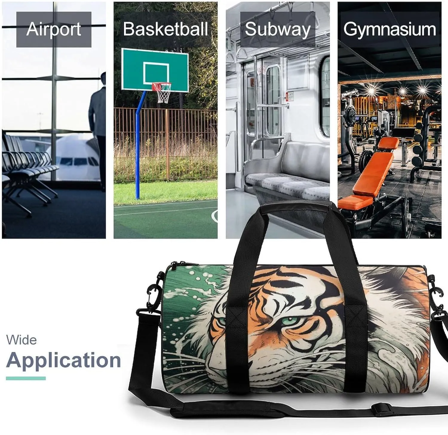 Gym Bag A Hand Drawn Tiger Duffel Bag for Men Women Overnight Bag with Shoe Compartment Workout Bags