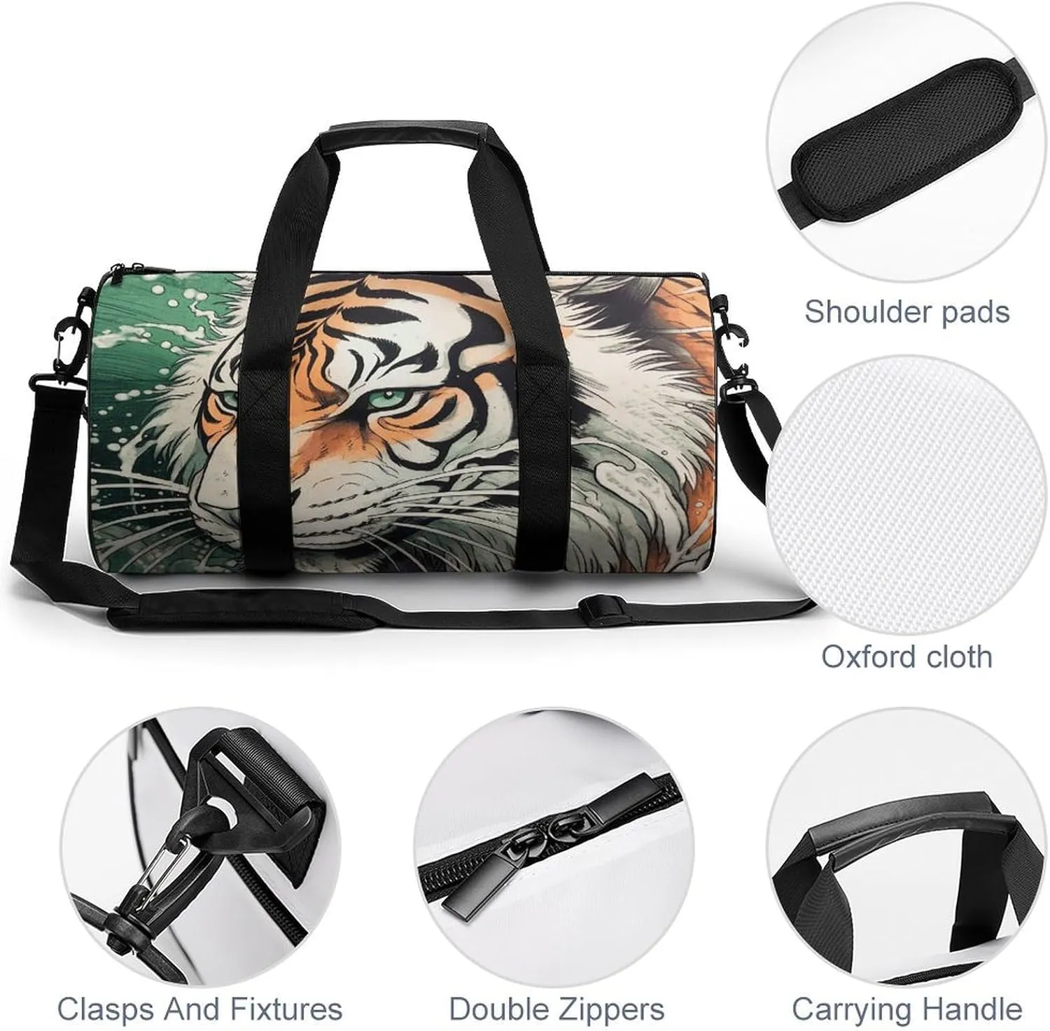 Gym Bag A Hand Drawn Tiger Duffel Bag for Men Women Overnight Bag with Shoe Compartment Workout Bags