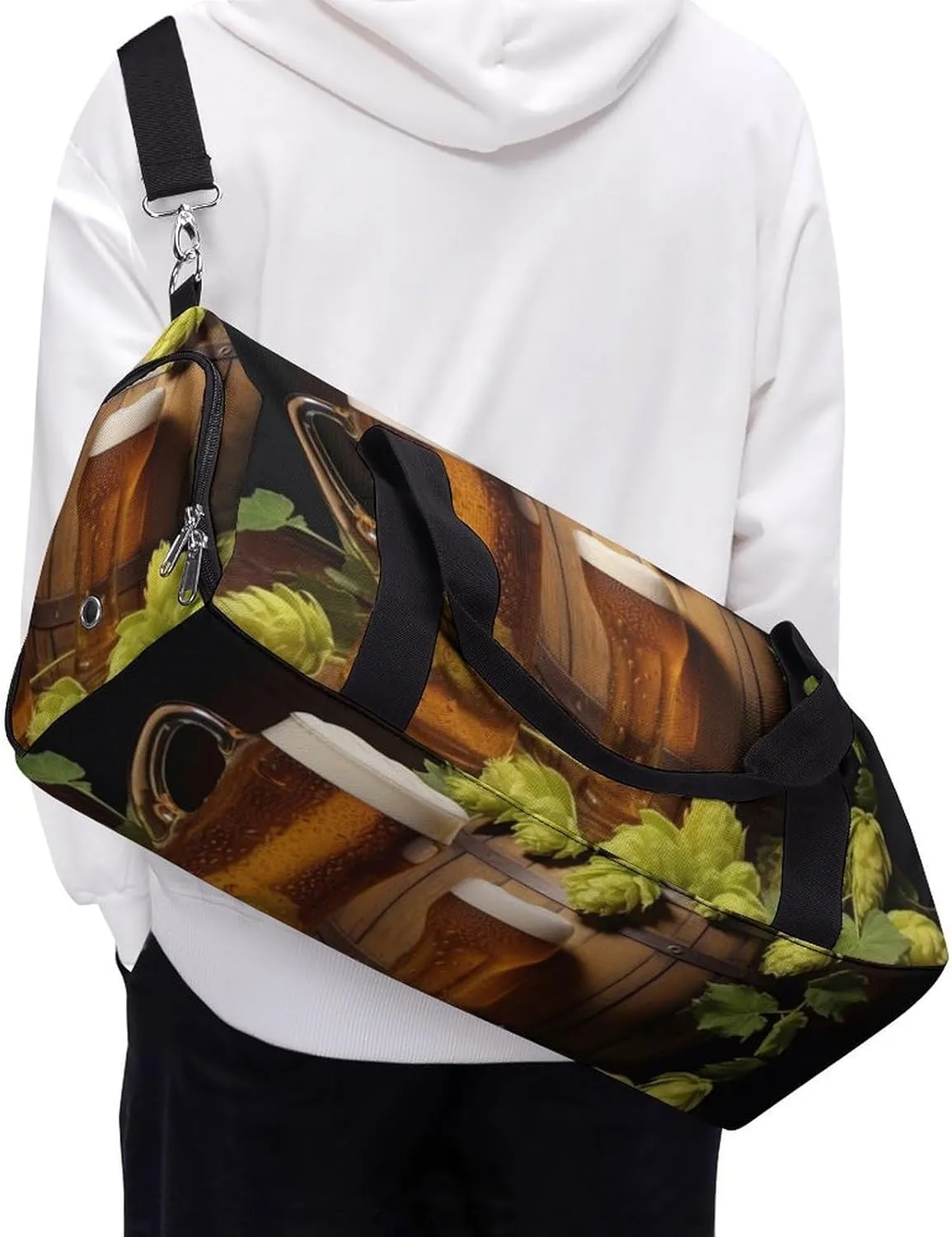 Gym Bag Beer And Hop Cones Duffel Bag for Men Women Overnight Bag with Shoe Compartment Workout Bags