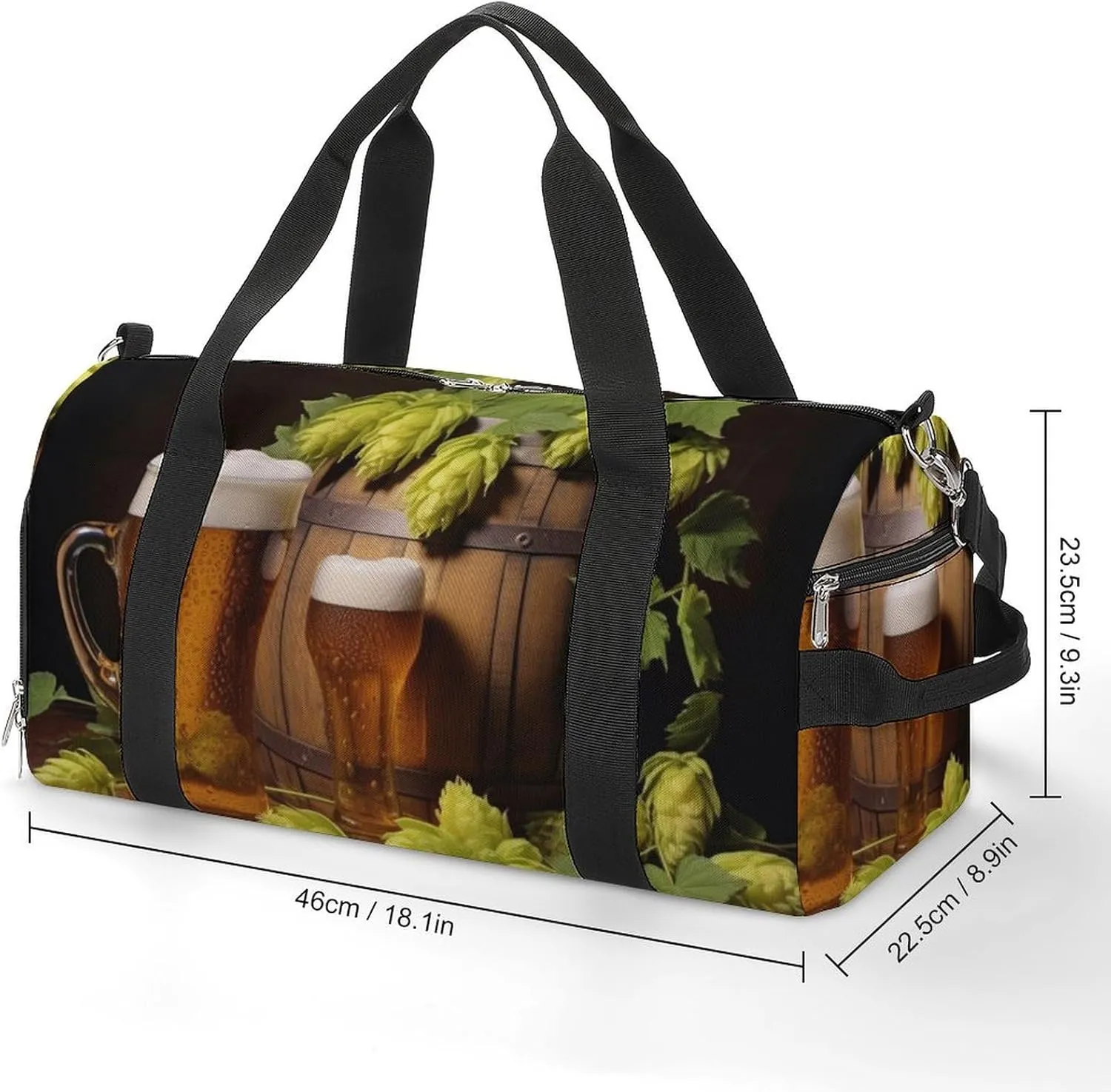 Gym Bag Beer And Hop Cones Duffel Bag for Men Women Overnight Bag with Shoe Compartment Workout Bags