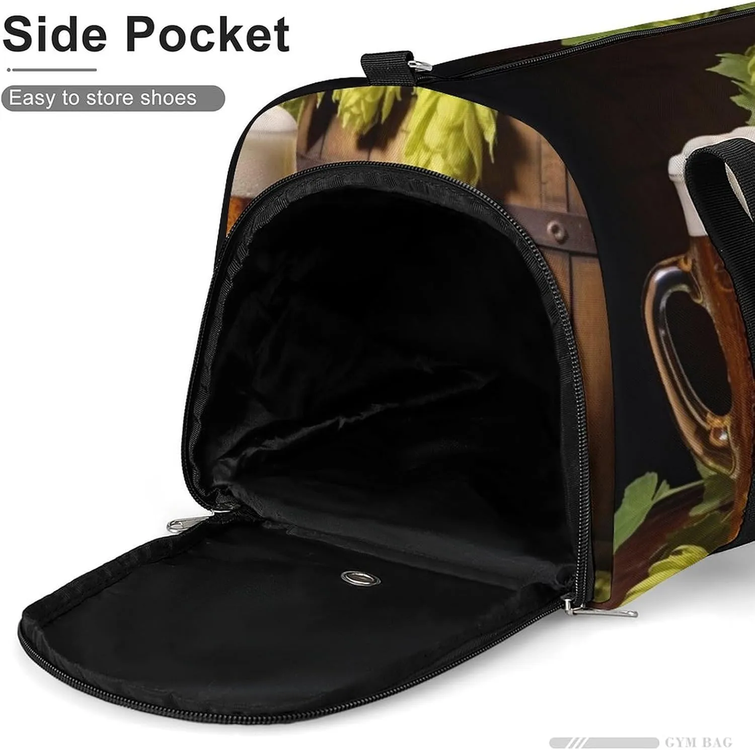Gym Bag Beer And Hop Cones Duffel Bag for Men Women Overnight Bag with Shoe Compartment Workout Bags