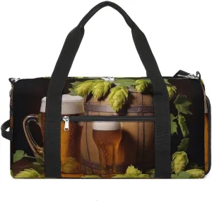 Gym Bag Beer And Hop Cones Duffel Bag for Men Women Overnight Bag with Shoe Compartment Workout Bags
