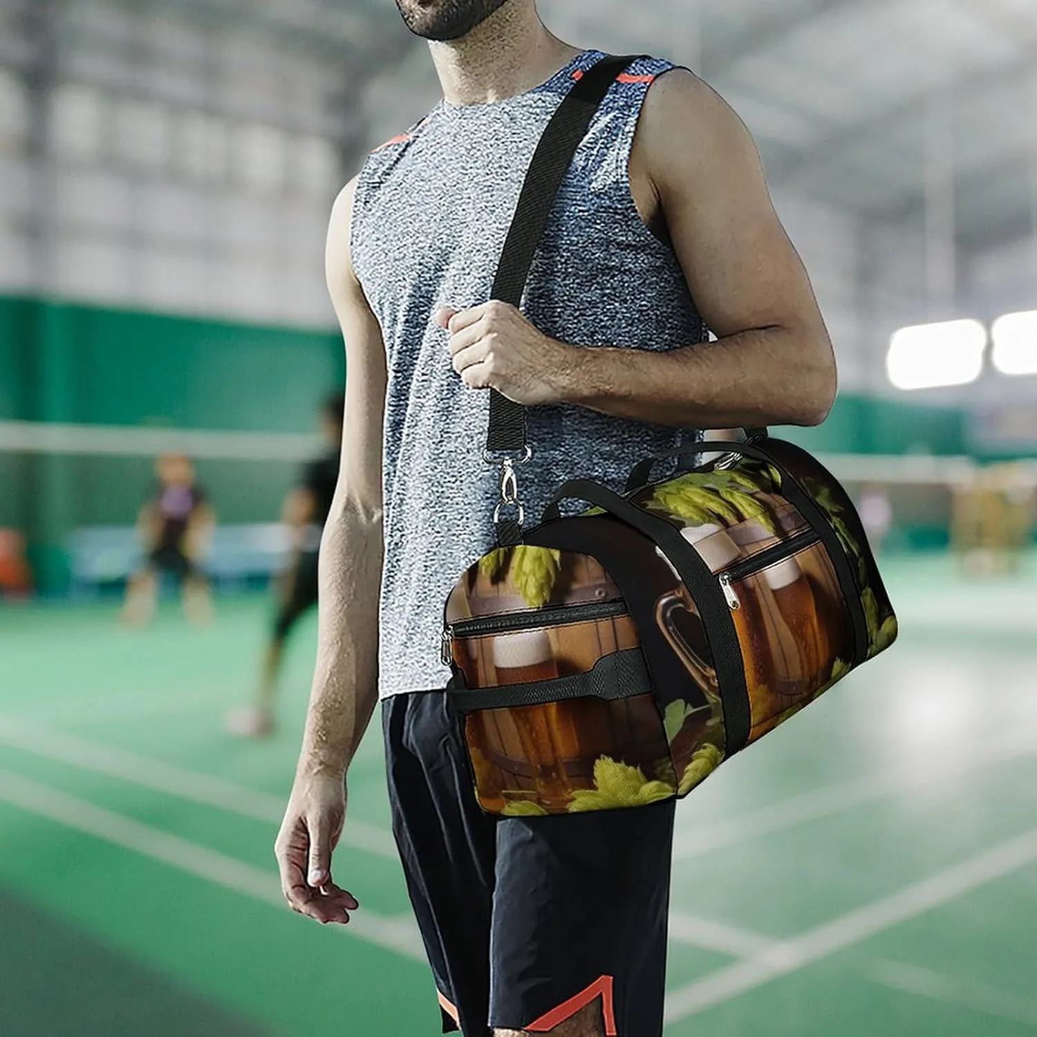Gym Bag Beer And Hop Cones Duffel Bag for Men Women Overnight Bag with Shoe Compartment Workout Bags