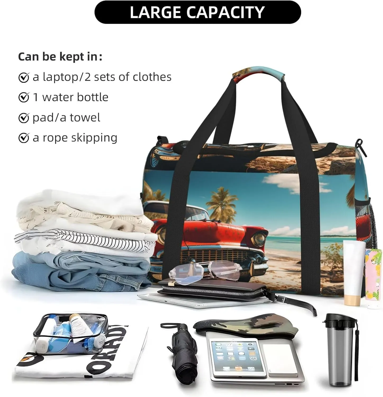 Gym Bag Car Beach Duffel Bag for Men Women Travel Overnight Bag with Shoe Compartment Workout Bags