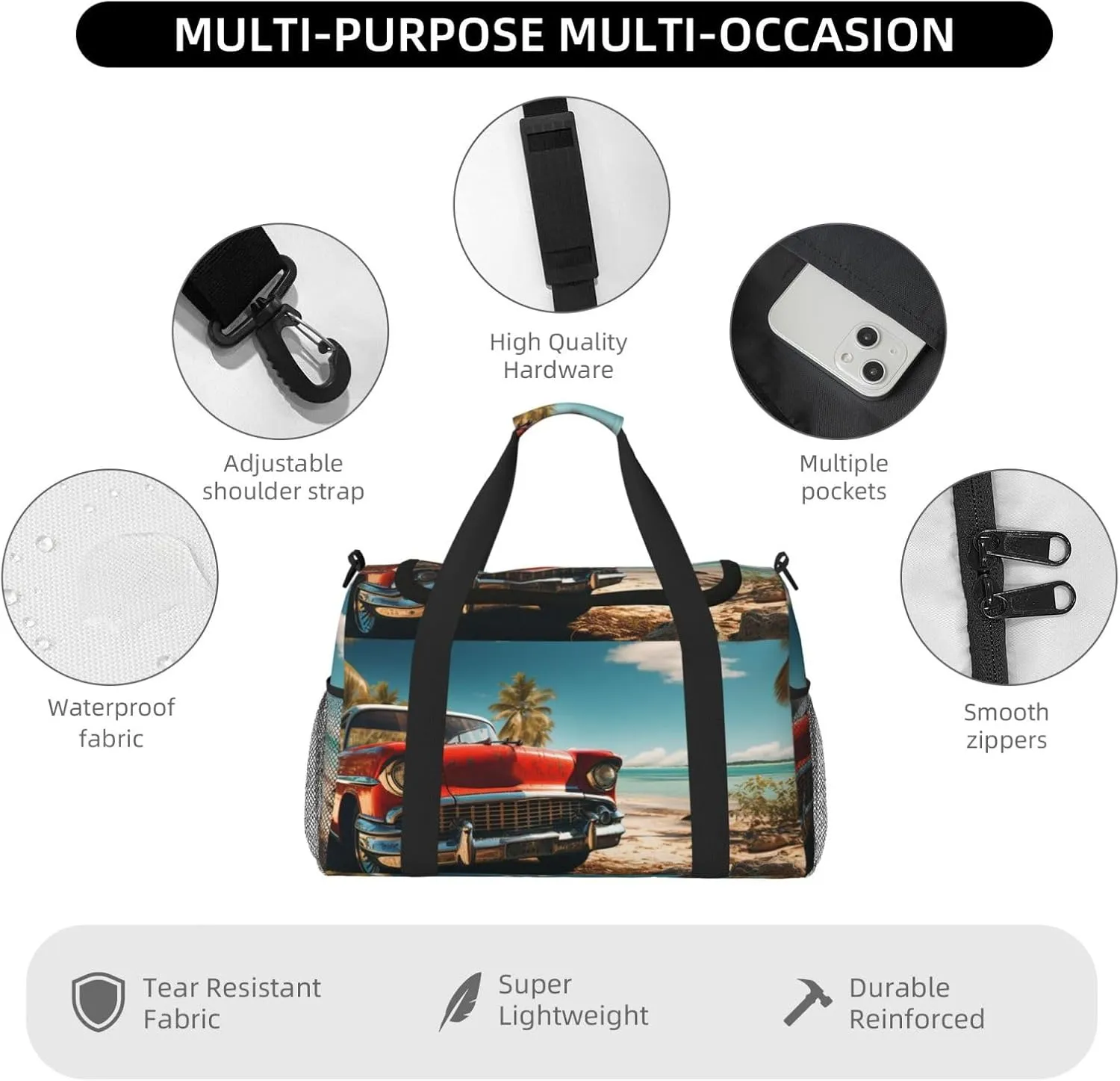 Gym Bag Car Beach Duffel Bag for Men Women Travel Overnight Bag with Shoe Compartment Workout Bags