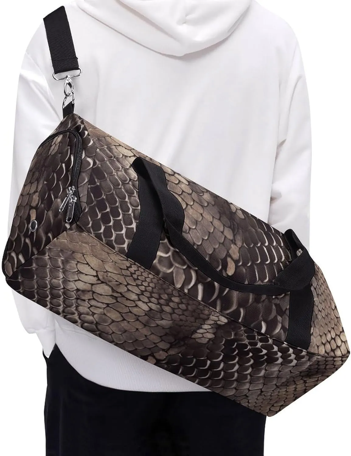 Gym Bag Classic Snake Skin Duffel Bag for Men Women Overnight Bag with Shoe Compartment Workout Bags