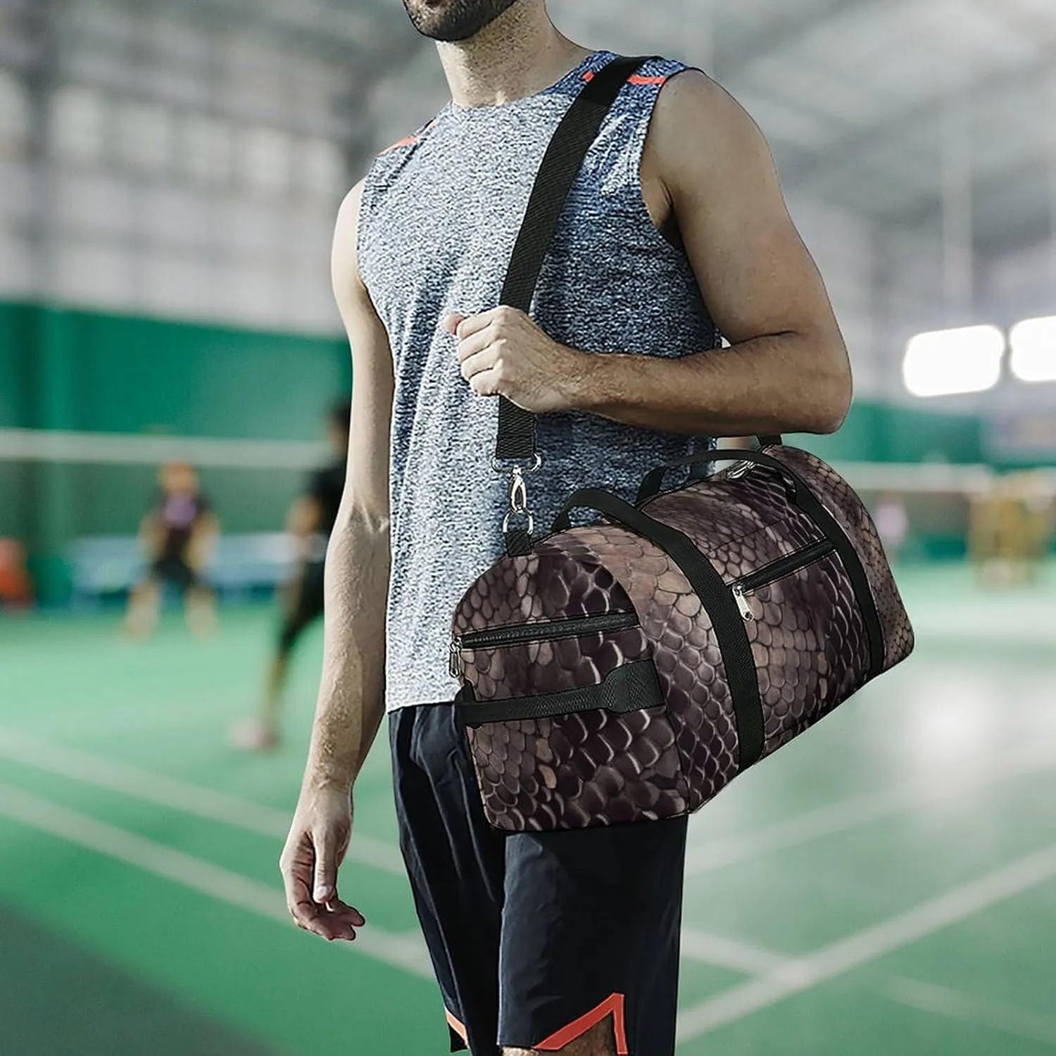 Gym Bag Classic Snake Skin Duffel Bag for Men Women Overnight Bag with Shoe Compartment Workout Bags