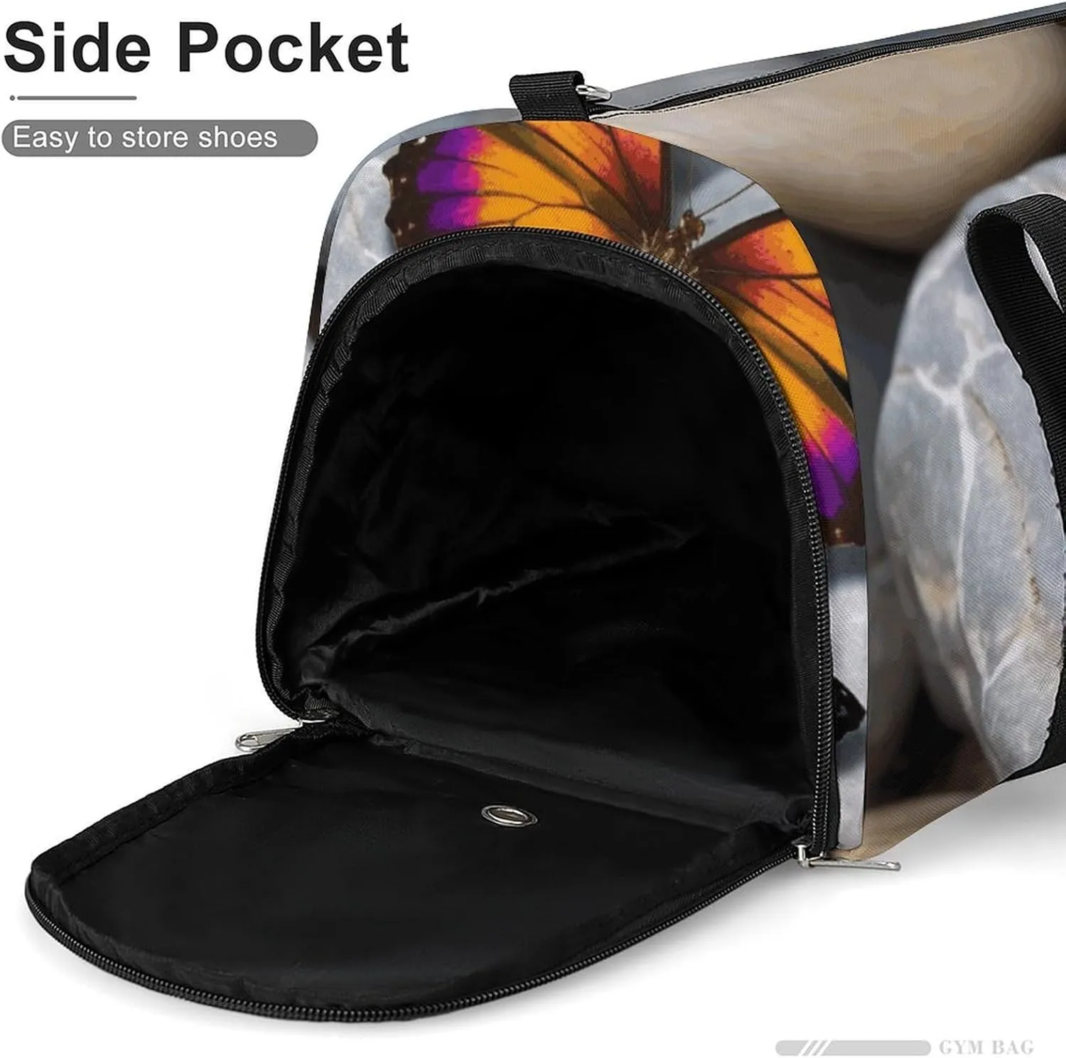 Gym Bag Colorful Butterfly Stone Duffel Bag for Men Women Overnight Bag with Shoe Compartment Workout Bags
