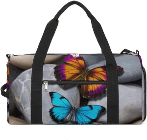 Gym Bag Colorful Butterfly Stone Duffel Bag for Men Women Overnight Bag with Shoe Compartment Workout Bags